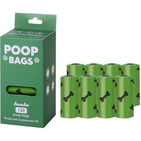 Sacs à caca pour chien 120 pièces Extra épais Solide Anti-fuite Parfum lavande (vert, 120 pièces) (1/4)