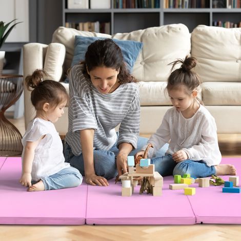 Tapis de Gymnastique Pliable Tapis Portable pour Fitness Yoga Sport Exercice en EPE et PU 240x116x5cm Rose CW6287 Maison Chic (1/3)