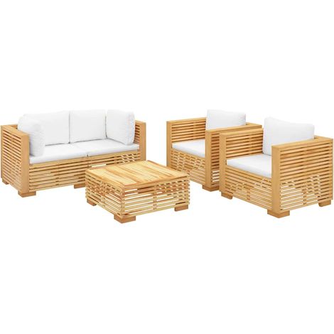 Salon de jardin 5 pcs avec coussins Bois de teck solide vidaXL (1/5)