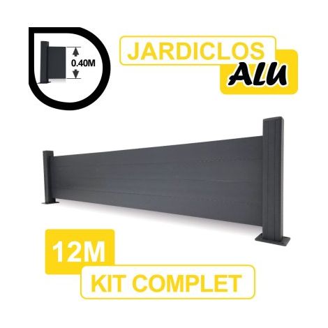 Kit Clôture Aluminium Gris Anthracite 12M - JARDICLOS - Sur Platines - 0,40 mètre (1/4)