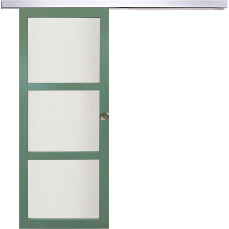 Porte Coulissante Vert Sauge Ral 6021 Vitrée H204 X L83 Cm, Rail Alu, Coquilles Gd Menuiseries (1/5)