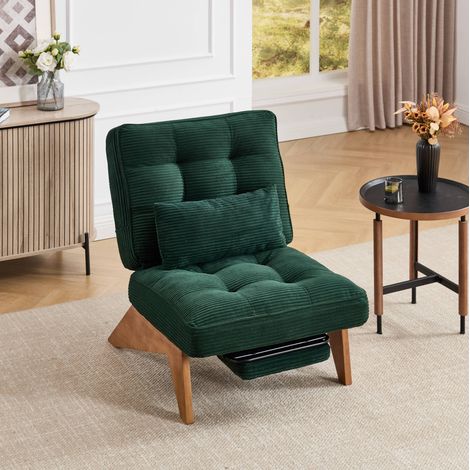 Poltrona relax 127x73x90 cm verde smeraldo in velluto a coste con schienale reclinabile e cuscino lombare (1/5)