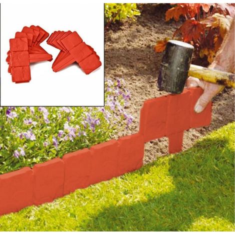 Bordure de jardin orange effet pierre, pliable, patchwork, clôture en plastique (1/5)