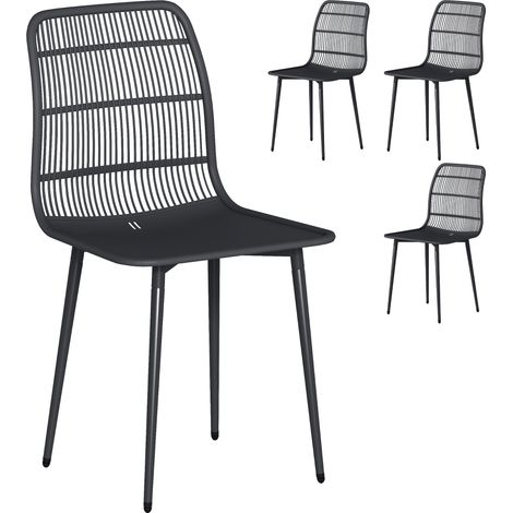 Sedie da Pranzo per Esterni Set da 4, Sedie da Giardino con Schienale Fessurato, Nero