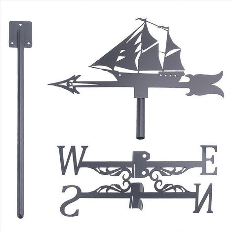 Voile marine girouette rétro - Silhouette de bateau à voile pour toit, indicateur de vent décoratif extérieur (1/5)