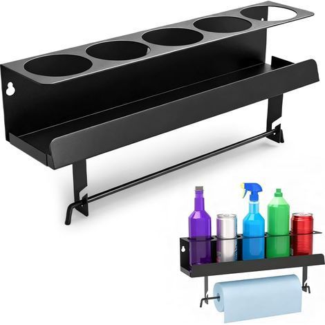 Support de Bombe Aérosol, Support de Canette en Acier au Carbone Support Mural pour Flacon Pulvérisateur Support Mural Bombe Aerosol Essuie Tout avec 5 Emplacements pour Garage Cuisine (1/5)