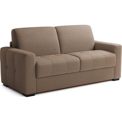 Canapé convertible 3 places – Tissu beige taupe – Dimensions 200 x 102 x 95 cm – Couchage 140 x 190 cm avec matelas mémoire 22 cm – Mondo (1/5)