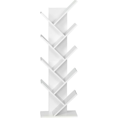 Meerveil Libreria, Scaffale in Legno ad Albero Moderna 8 Piani Autoportante per Soggiorno Libreria 40 x 20 x 127 cm Bianco