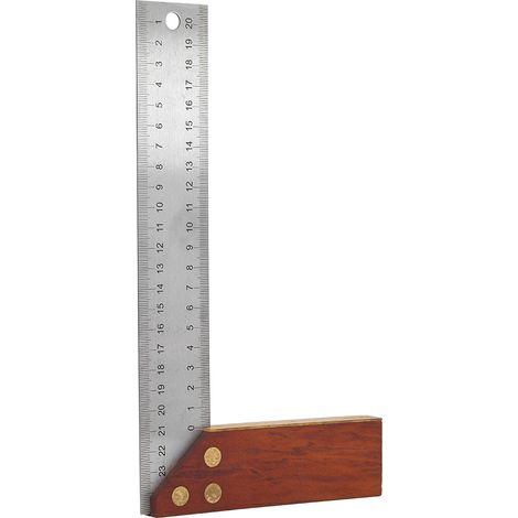 Équerre 250mm en acajou épaissi, règle à angle droit multifonction pour mesure précise et traçage. (1/4)
