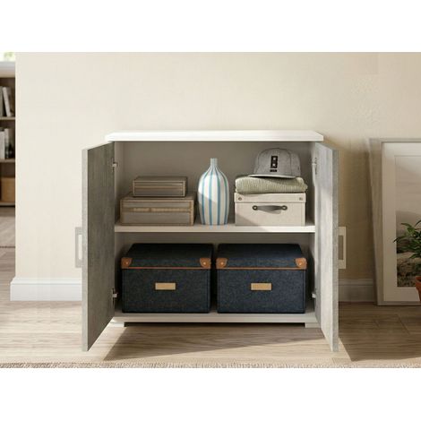 Dmora Armario multiusos Bucaneve, Mueble lineal de 2 puertas batientes con balda, Muebles de entrada, zapatero moderno, 100% Made in Italy, Cm 90x45h66, Cemento y Blanco, con embalaje reforzado (1/4)