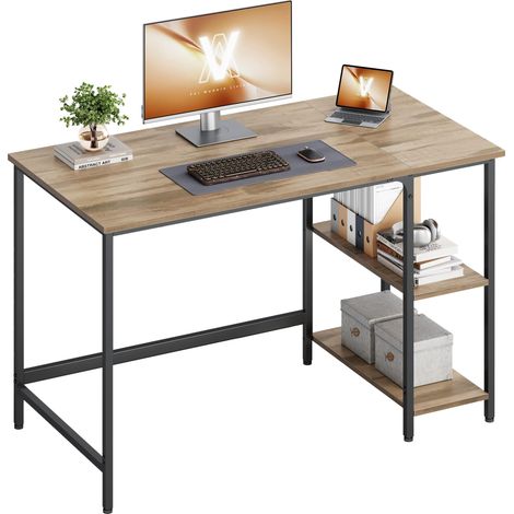 Bureau d'Ordinateur, 120 x 60 x 76 cm, Table Informatique, Style Moderne, pour Bureau à Domicile, Chambre à Coucher, Salon, Marron Camel et Noir d'encre LWD047K01 (1/5)