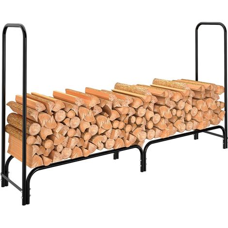 Porte-bûches support étagère structure tubulaire en métal porte bois intérieur extérieur bois maison jardin pour cheminée poêle design moderne 200 x 36 x 115 cm (1/5)