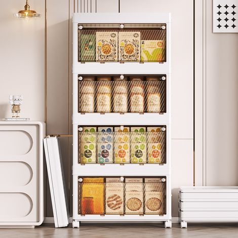 4 Boîtes de Rangement Empilables Mobile avec Portes Double Ouverture Pour Salle de Bain Cuisine Chambre 54 x 33.5 x 116.5cm(LxPxH)