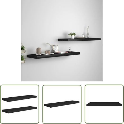 The Living Store Étagères murales flottantes 2 pcs noir 90x23,5x3,8 cm MDF - Étagères Murales - Étagères Flottantes - Décoration Murale - Rangement Mural - Meubles Noirs (1/5)