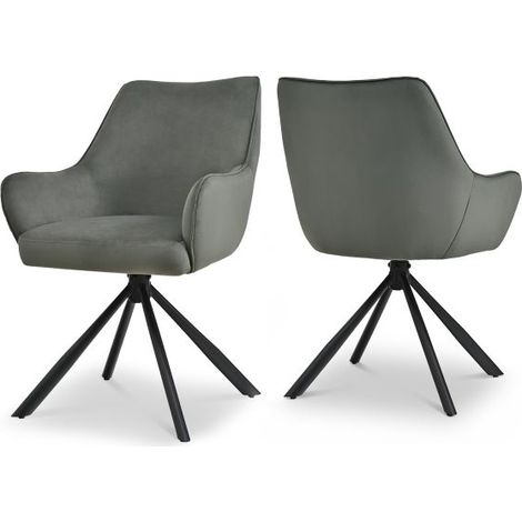Bon Furni Terciopelo Silla de comedor Gris Claro, Set de 2, giratoria 360°, ergonómica con cojín de muelles, cremallera oculta y patas ajustables