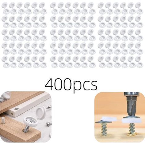 Capuchons de protection pour vis lot de 400 - caches écrous à clapet faciles à poser, blancs, 3,5 x 1,2 cm (1/5)