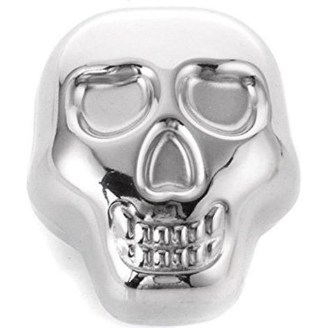 Lot de 4 glaçons en acier inoxydable en forme de crâne avec pince à glaçons en silicone, parfaits pour rafraîchir vos boissons à base de vin.-AquaForge (1/5)