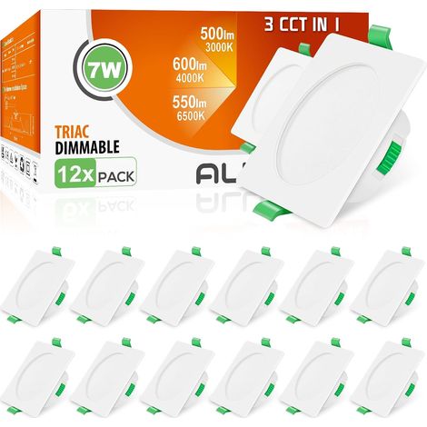 Lot de 6 Spot LED Encastrable 68mm,7W Led Spot Dimmable AC 220-240V,3000K 4000K 6500K Étanche IP44 Réglable Plafonnier Encastré pour Salle de Bain,Salon,Chambre,Cuisine,Rond,Noir (1/5)