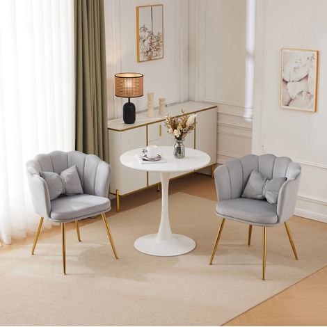 Sessel-Set 2er, Samt, Blütenblatt-Rücken, grau, 63 x 58 x 77 cm OKMYHOME (1/5)