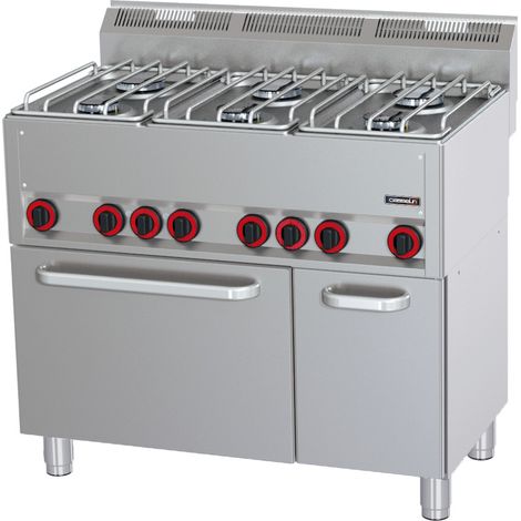 Fourneau mixte professionnel - 6 feux gaz - Four électrique ventilé GN 1/1 - 99cm - Casselin
