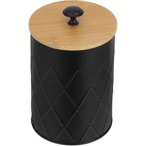 Grand bocal de cuisine de 1,5 L avec couvercle en bambou pour café, farine et sucre - Boîte hermétique noire (1/5)