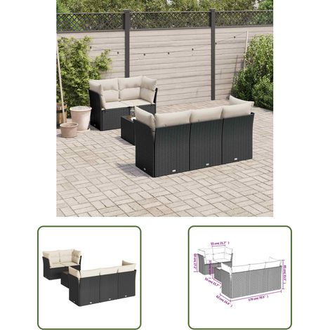 The Living Store Salon de jardin 6 pcs avec coussins noir résine tressée - Ensemble Salon De Jardin - Mobilier De Jardin - Salon De Jardin Design - Meubles De Jardin Résistants - Canapé Jardin (1/3)