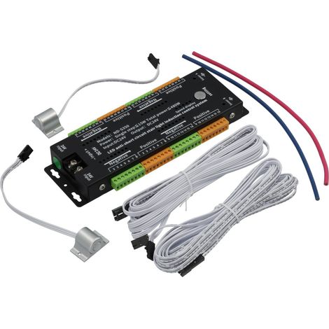 Controlador de tiras led 24V especial para escaleras. Hasta 32 conexiones de tiras led. Sensores de presencia incluidos