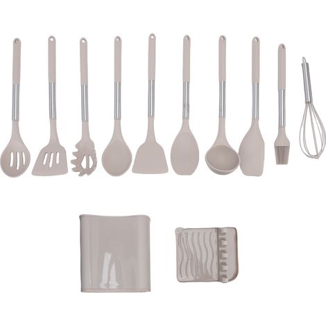 Ensemble d'ustensiles de cuisine en Silicone et acier inoxydable, spatule résistante à la chaleur, cuillère, Gadgets, outils avec égouttoir et support pour la cuisine