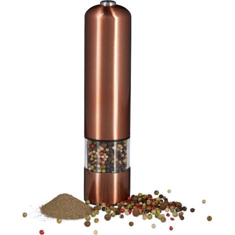 2x elektrische Pfeffermühlen, große Salzmühle aus Edelstahl, Gewürzmühle mit Batteriebetrieb, Keramikmahlwerk, Bronze (1/4)