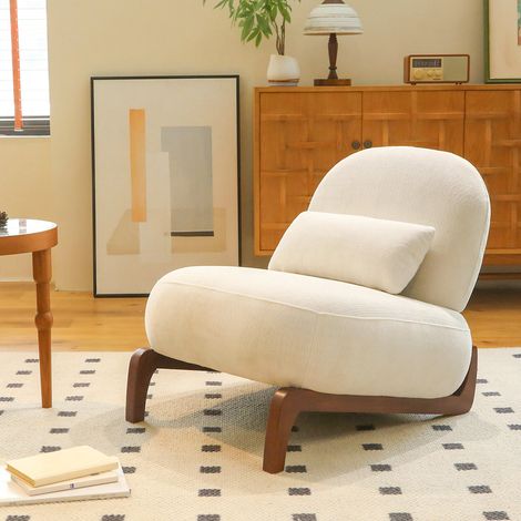 Lote de 2 sillones auxiliares sin brazos, terciopelo blanco, patas de madera, 86,9 x 72,2 x 69,9 cm (1/5)