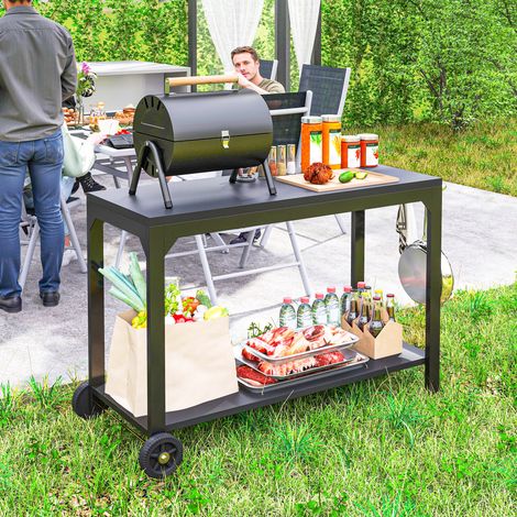Gartenwagen aus Stahl mit fahrbarer Arbeitsfläche, 135 x 55 x 86,5 cm, schwarz