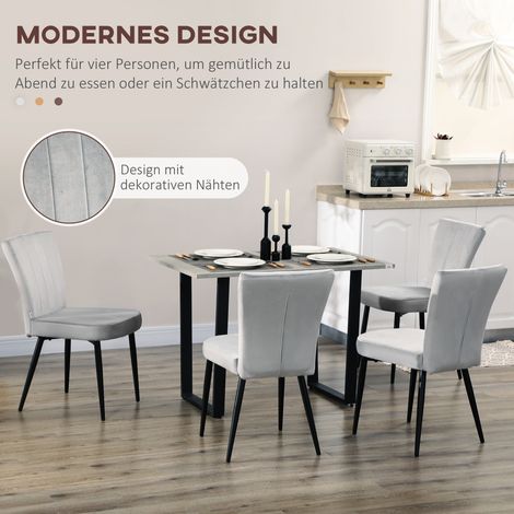 Lot de 4 chaises de salle à manger, fauteuils d’appoint pour cuisine et séjour, ensemble de sièges velours effet gris clair et noir (1/5)