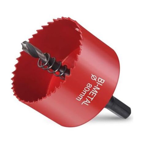 Scie Cloche Bi-métal, Ø80mm M42 HSS Bimétallique Scie Trèpan Scie Trépan avec Adaptateur Hexagonal et Foret de Centrage, pour Percer Plastique, PVC, Bois, Panneaux Fibres, Métal Souple (1/5)