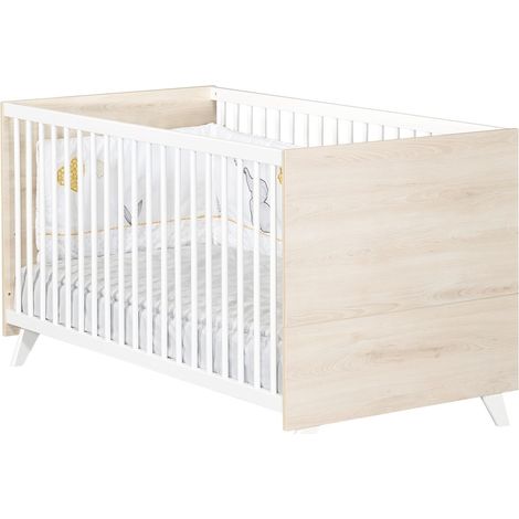 Les Tendances – Lit bébé évolutif 140x70 – Sommier réglable 3 positions – 2 galeries en hêtre laquées blanc – Fabrication française (1/8)