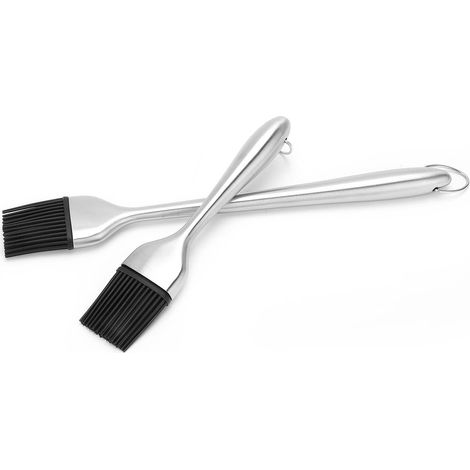 Pinceau de Pâtisserie en Silicone avec Manche Inox - Lot de 2 - Ustensile Cuisine pour Pâtisserie et Barbecue