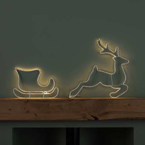 42cm Light up Hanging Christmas Reindeer and Sleigh Silhouette with Warm White LEDs (1/5)