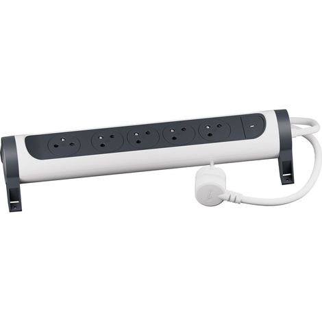 Legrand - Rallonge 5x2P+T Surface avec interrupteur et cordon 1,5m 3G 1mm² - blanc/gris