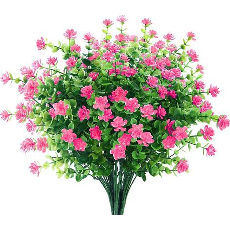 Fleurs Artificielles - Branches d'Eucalyptus et de Camélia - Résistantes aux UV - Pour Décoration Intérieure Extérieure Jardin - Lot de 8 (1/5)