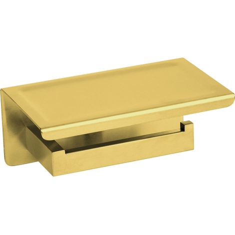 BALNEO - porte-papier toilette avec étagère en acier inox doré - dérouleur QARX inoxydable - support papier WC en métal (1/2)