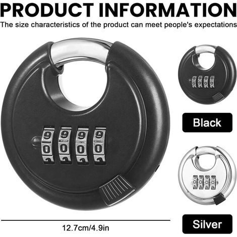 Lot de 2 cadenas à combinaison ronds : cadenas à combinaison à 4 chiffres, cadenas avec code numérique, alliage de zinc étanche, pour salle de gym, casier, jardin, abri de jardin, armoire (1/5)