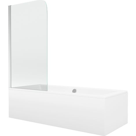 Mexen Cube Rechteckige Badewanne 170 x 80 cm mit Verkleidung und 1-flügeligem 80 cm Paravent, transparent, Chrom (1/5)