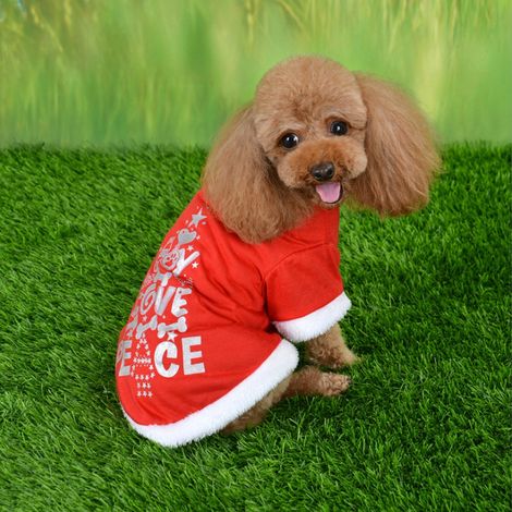 Costume de Noël pour animaux de compagnie (chiens et chats) avec motif LOVE en peluche rouge (1/5)