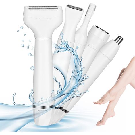 Epilateur electrique femme cinq en un pour visage jambes sourcils nez et maillot tondeuse rechargeable USB usage sec et humide (1/5)