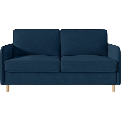 Canapé MIKA convertible 3 places couchage quotidien 160x190cm - matelas 14cm - tissu bleu foncé (1/5)
