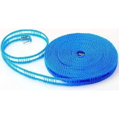 5 m lange, ausziehbare Wäscheleine (blau), ideal für Camping, Reisen und Outdoor-Aktivitäten. Windbeständig, mit folgenden Merkmalen: (1/5)