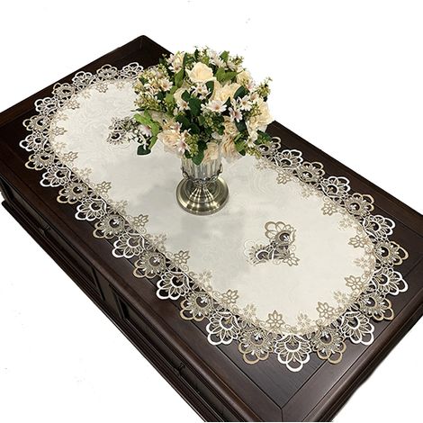 1 Nappe ovale, motif elliptique, dentelle, table basse, salle à manger, salon (1/5)