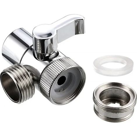Robinet inverseur 3 voies en laiton et ABS avec raccord en T amovible pour cuisine, salle de bain, buanderie et jardin, couleur argent M22 M24 (1/5)