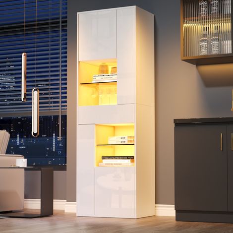 MEUBLIV Vitrine 55 x 38 x 170 cm Weiß – LED, 1 Schublade, 4 Türen, Hochglanzdesign (1/5)