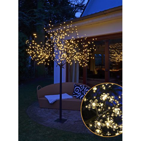 LED Deko Kirschblüten Baum 250 cm - 600 LED - Lichterbaum warm weiß beleuchtet für den Aussenbereich