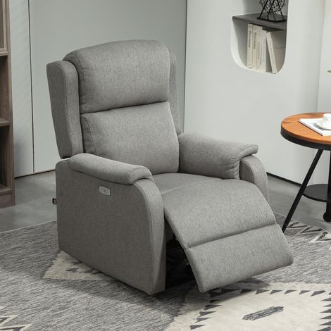 Poltrona Relax Elettrica con Poggiapiedi e Presa USB, Poltrona Reclinabile Elettrica 160° in Tessuto effetto Lino, Legno di Pioppo per Soggiorno, Salotto e Camera da Letto, Grigio Chiaro (1/5)